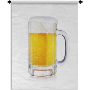 Wandkleed Bier - Pul bier op een witte achtergrond Wandkleed katoen 120x160 cm - Wandtapijt met foto XXL / Groot formaat!