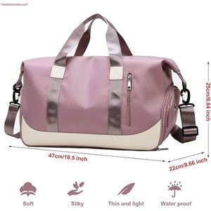 Sporttas Dames Reistas met Schoenenvak Natte Tas, Weekendtas Fitnesstas Waterdicht Groot Gym Bag Handbagage Travel Bag Boodschappentas Duffelbag voor Sport/Fitness/Outdoor, Roze Paars