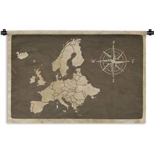 Wandkleed EuropakaartenKerst illustraties - Vintage Europakaart met windroos Wandkleed katoen 90x60 cm - Wandtapijt met foto
