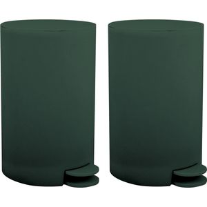 MSV Prullenbak/pedaalemmer - 2x - kunststof - donkergroen - 3L - klein model - 15 x 27 cm - Badkamer/toilet