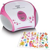 Lenco SCD-24 Kids - Draagbare Radio CD speler met AUX en sticker set - Roze