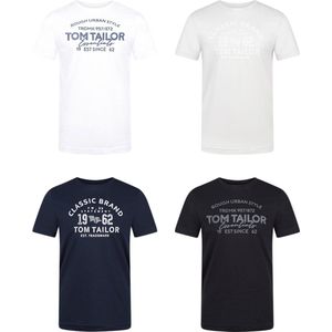 Tom Tailor Heren T-Shirt O-Neck 4 Pack regular fit Veelkleurig XL Ronde Hals Volwassenen Opdruk Print Shirts
