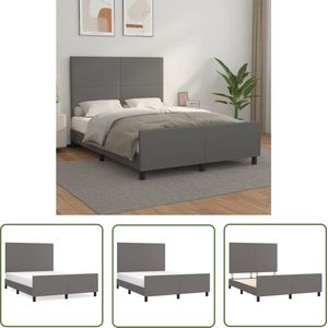 The Living Store Bedframe Grijs 193x146x118/128 cm - Verstelbaar hoofdeinde - Duurzaam kunstleer - Stabiele poten - Multiplex lattenbodem - Comfortabele ondersteuning - Matras apart verkrijgbaar