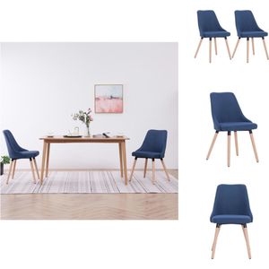 vidaXL Eetstoelen Set - 43 x 43 x 83 cm - Blauwe stof - Massief houten poten - Eetkamerstoel