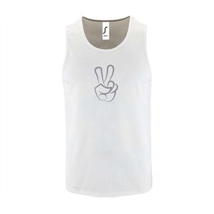 Witte Tanktop sportshirt met ""Peace / Vrede teken"" Print Zilver Size XXXL