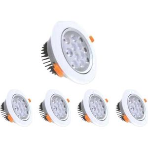 Ronde LED inbouwspot verstelbaar 12W 80 ° (5 stuks) - Warm wit licht - Overig - wit - Pack de 5 - Wit Chaud 2300K - 3500K - SILUMEN