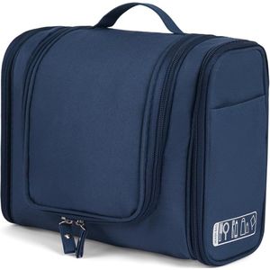 Grote toilettas, toilettas om op te hangen, reis-toilettas, toilettas voor mannen, dames make-uptas voor camping, multifunctionele toilettas met haak en draaggreep, blauw, Eenvoudig