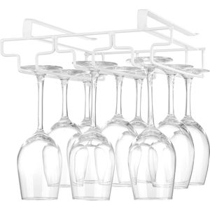 Wijnglashouder voor onder de kast, glazen houder voor wijnglazen, steelglazen, hangend wijnglasrek, glazen houder van metaal, glazen opslag voor keuken, bar en restaurant, wit