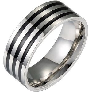 Ring Heren Zilver kleurig - Staal - Drie Dubbele Black Belt - Ringen - Cadeau voor Man - Mannen Cadeautjes