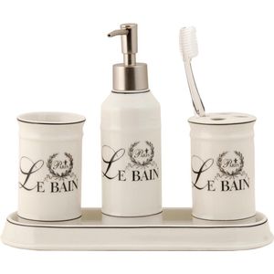 Clayre & Eef Badkamerset Set van 4 Beige Keramiek Le bain Badkamer Accessoires Set