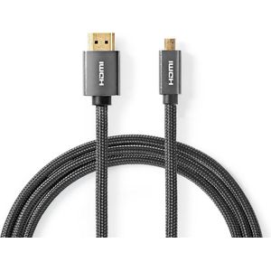 High Speed ​​HDMI-Kabel met Ethernet - HDMI Connector - HDMI Micro-Connector - 4K@60Hz - 18 Gbps - 2.00 m - Rond - Katoen - Antraciet / Gun Metal Grijs - Cover Window Box