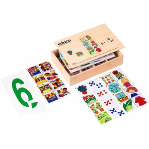 Educo Telspel - Houten speelgoed - Houten puzzel - Educatief speelgoed - Kinderspeelgoed - Incl. opbergkist - 8 themaborden