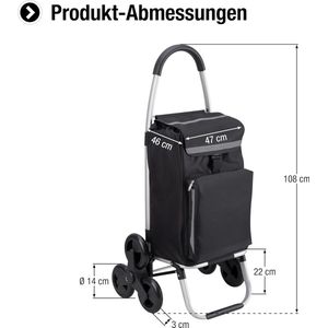 Boodschappentrolley - 54 liter - 3 x 3 trapklimmer, met koelvak, afneembare en regenbestendige tas, ophanging voor de winkelwagen, opvouwbare shopper, winkelwagen, handwagen, zwart