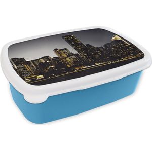 Broodtrommel Blauw - Lunchbox - Brooddoos - New York - Verlichting - Lamp - 18x12x6 cm - Kinderen - Jongen