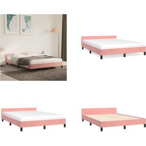 vidaXL Bedframe met hoofdeinde fluweel roze 140x190 cm - Bedframe Met Hoofdeinde - Bedframes Met Hoofdeindes - Bed - Slaapmeubel