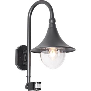 QAZQA daphne - Klassieke Wandlamp met Bewegingsmelder | Bewegingssensor | sensor voor buiten - 1 lichts - D 35 cm - Zwart - Buitenverlichting