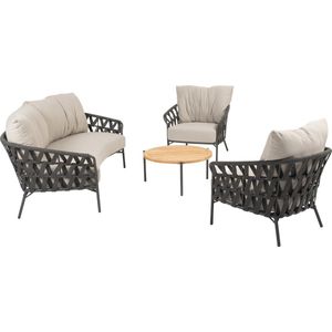 Albareto stoel bank organische loungeset 4 delig antraciet rope Taste 4SO