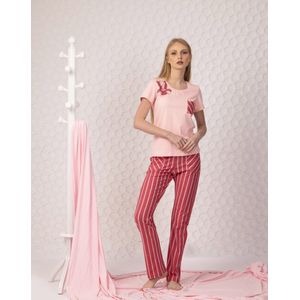 VANILLA - Stripes dames pyjama - Pyjamasets - Egyptisch katoen - Roze - 8903 - XL