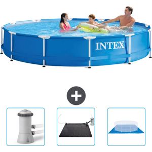 Intex Rond Frame Zwembad - 366 x 76 cm - Blauw - Inclusief Zwembadfilterpomp - Solar Mat - Grondzeil