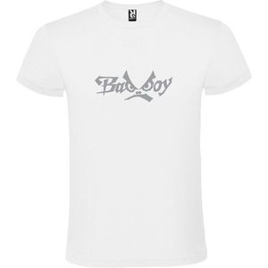 Wit  T shirt met  ""Bad Boys"" print Zilver size S