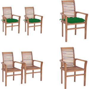 vidaXL Eetkamerstoelen 2 st met groene kussens massief teakhout - Eetkamerstoel - Eetkamerstoelen - Buitenstoel - Buitenstoelen