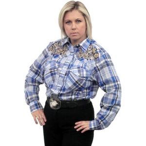 Running Bear Western Shirt Geborduurd Ruit Blauw maat L