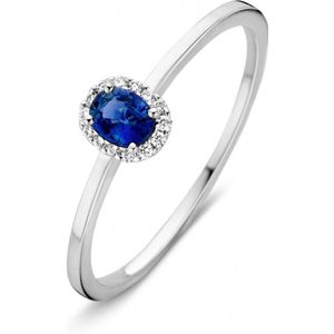 Ring witgoud briljant + saffier