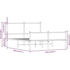 vidaXL - Bedframe - zonder - matras - metaal - gerookt - eikenkleurig - 140x190 - cm