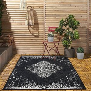 Flycarpets - Tuintapijt - Vloerkleed Voor Buiten & Binnen - Campingkleed / Buitenkleed - Zwart - Afmeting 200x290 cm - Vintage Design