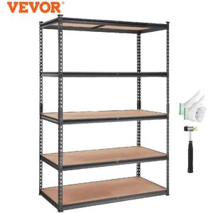 Kast - 5 Lagen Staande Opslag - Rekken - Stellingkast - Metalen Rek - Opbergrek - Voor Keuken Woonkamer Magazijn - 90x30x182.88 cm - Max 181KG Per Plank - Totaal Laadgewicht 900KG - Zwart/Bruin