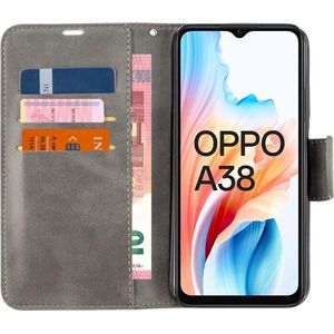 Hoesje Grijs - Geschikt voor OPPO A38 - Portemonnee Book Case - Boekje Met Kaarthouder / Pasjeshouder en Magneetsluiting - Booklet Beschermhoes