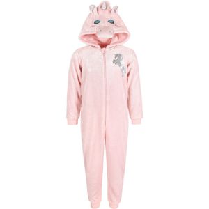 Lichtroze, Eendelige Pyjama met Capuchon - Unicorn/Eenhoorn / 110