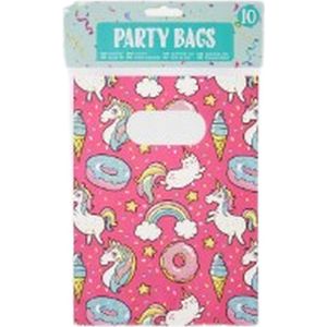 Papieren uitdeelzakjes met unicorn / eenhoorn print - Roze / Multicolor - Papier - 10 stuks - Feestzakjes - Party bags