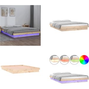 vidaXL Bedframe LED massief hout 140x190 cm - Bedframe - Bedframes - Eenpersoonsbed - Bed