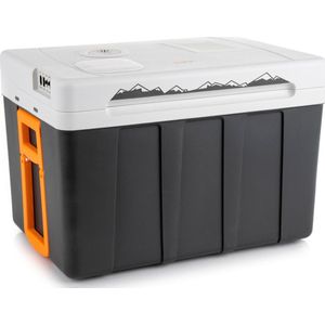 PEME Essential Elektrische Koelbox, 49.8 liter, 12V, 220/230 Volt AC/DC, Aansluiting voor Auto en Camping, thermo-elektrisch Frigobox - Grijszwart met oranje kenmerken