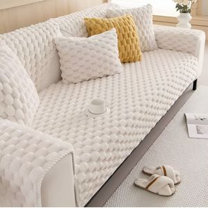 E-Shop4u® - Bankhoes - Diamant Jacquard Imitatiebont - Bankhoezen - Sofacover - Anti-Slip - Bank Beschermhoes - 100% Polyester - Machinewasbaar - bankhoes hoekbank - sofa cover - bank hoes - bank beschermer - kussenhoes - 90x90cm - Wit