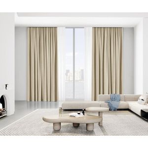 Maroyathome - VINCENT premium 100% verduisterend serie - gordijn met plooiband - 100% verduisterend - kant-en-klaar - 150 x 180 cm (b x h) - beige