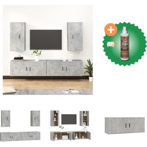 vidaXL 4-delige Tv-meubelset bewerkt hout betongrijs - Kast - Inclusief Houtreiniger en verfrisser
