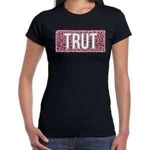 Trut t-shirt met roze panterprint - zwart - dames - fout fun tekst shirt / outfit / kleding XL