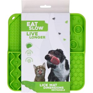 Eat Slow Live Longer Likmat – 21 x 21 cm – Vierkant – Snuffelmat – Anti-schrok Mat – Slowfeeder – Afleiding – Honden en Katten - 100% Siliconen – Vaatwasserbestendig – Groen