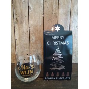 Cadeauset-Pakket-Kerst-Kerstmis-Kerstpakket-Chocolade-Belgische Chocolade-Merry Christmas-Happy New year-Gelukkig nieuwjaar-waterglas-glas-wijnglas-moeder-ma-bonus moeder-mama