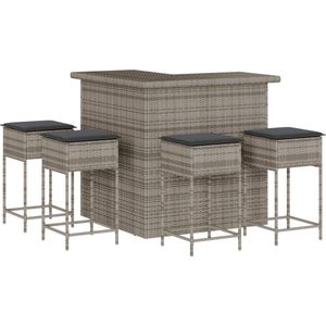 vidaXL Tuinbarset - 5-delig - Poly Rattan - Grijs Tuinbarset - PE-rattan - Buitendecoratie - Tuinset - Lounge Set
