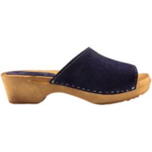 Houten sandalen met suede leren upper - Navy Blue - Maat 38