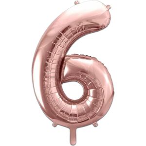 LUQ - Cijfer Ballonnen - Cijfer Ballon 6 Jaar Rose Goud XL Groot - Helium Verjaardag Versiering Feestversiering Folieballon