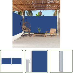 The Living Store Windscherm uittrekbaar 200x600 cm blauw - Zonnescherm - Windscherm - Buitenscherm - Privacy Screen - Terrasscherm