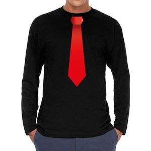 Stropdas rood long sleeve t-shirt zwart voor heren- zwart shirt met lange mouwen en stropdas bedrukking voor heren XL