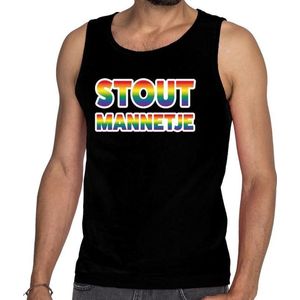 Stout mannetje tanktop/mouwloos shirt - zwart regenboog homo singlet voor heren - gay pride L