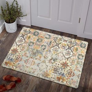 Boho Bloemen Medaillon Binnen Kleine Deurmat 60 x 90 cm, Wasbare Gangtapijt Zachte Antislip Badmat voor Badkamer Keuken Slaapkamer Ingangsbereik