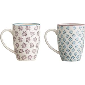 Mokken met handvat Retro Koffiemok Theekop Vintage Latte Macciato Mok ø 8 x H 10 cm blauw lavendel keramiek set van 2 inhoud ca. 300 ml.