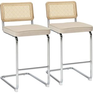 Oviala - Set van 2 hoge stoelen van beige fluweel en staal